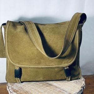 Tabique green suede leather messenger bag
